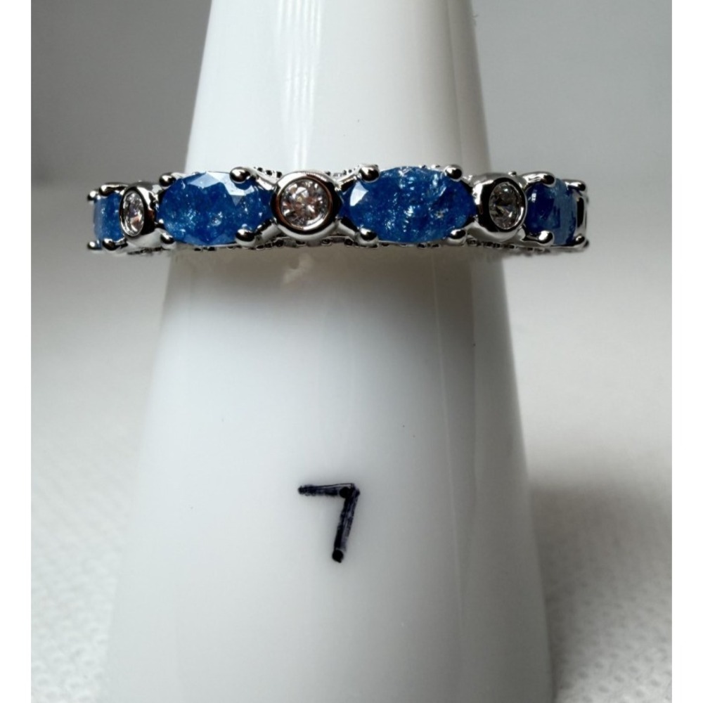 Bomb Party Ring Me When It's Ready Aqua Blue Ice Crystal Rhodium Ring 7 RG54934